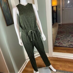 Love Fire Dark Green Sleeveless Jumpsuit Large L Knit Loungewear Actuvewear